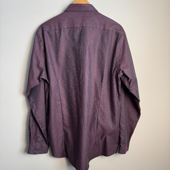JOE Joseph Abboud Men's XLT Button Shirt Herringbone Check Burgundy-Plum Soft - Picture 5 of 13